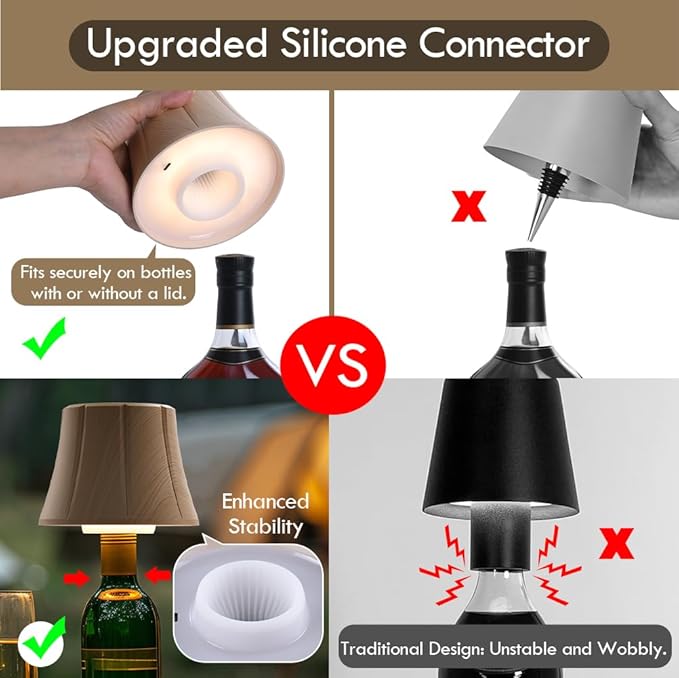 WILIT Wireless Bottle Lamp Shades for Table Lamps, 3 Level Brightness Bottle Lights for Liquor Bottles, Touch Lamps for Nightstand, Table Lamp for Bar, Modern Wine Bottle Lights, Women Gifts
