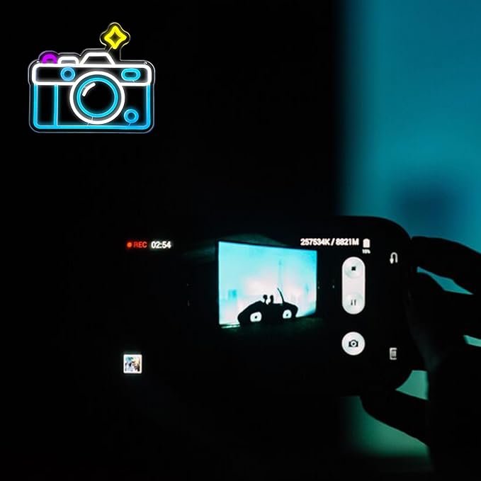 Camera Neon Sign, Dimmable USB Powered LED Cute Photography Studio Camera Neon Light, Camera Store Wall Art for Party Cafe Shop Photo Studio Living Room Decor Enthusiasts Birthday Gift (13.3*12.2in)