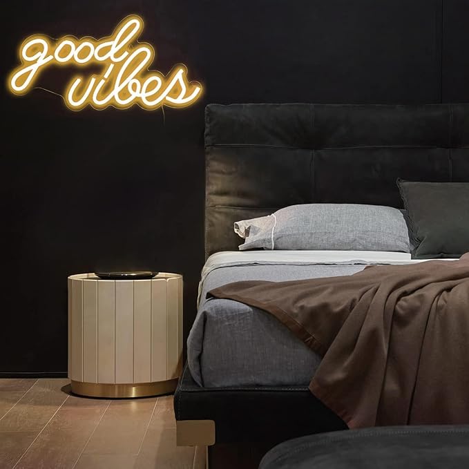 DECANIT Good Vibes Neon Sign for Wall Decor,Powered by USB Neon Light for Bedroom Decor, Warm White Color,16.1"x 8.3"x 0.6"