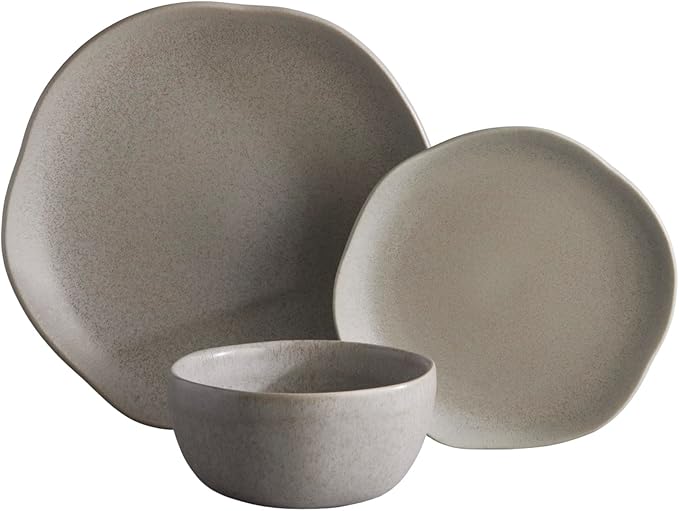 Corona Dinnerware Set 12– piece, Plates and Bowls Set, Ceramic Sets for 4, Microwave and Dishwasher Safe, Concreto Reactive Glaze
