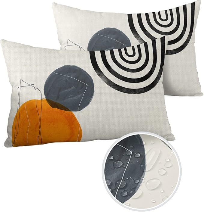 Outdoor Waterproof Throw Pillow Covers Set of 2 Boho Decorative Lumbar Outdoor Pillows Cushion Case 20x12 Inch Bohemian Patio Pillows for Couch Sofa Bed Garden Office Home Decor Modern Art Geometric