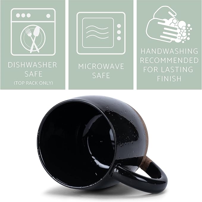 Elanze Designs Speckled Raw Bottom 17 ounce Ceramic Mugs Pack of 4, Black