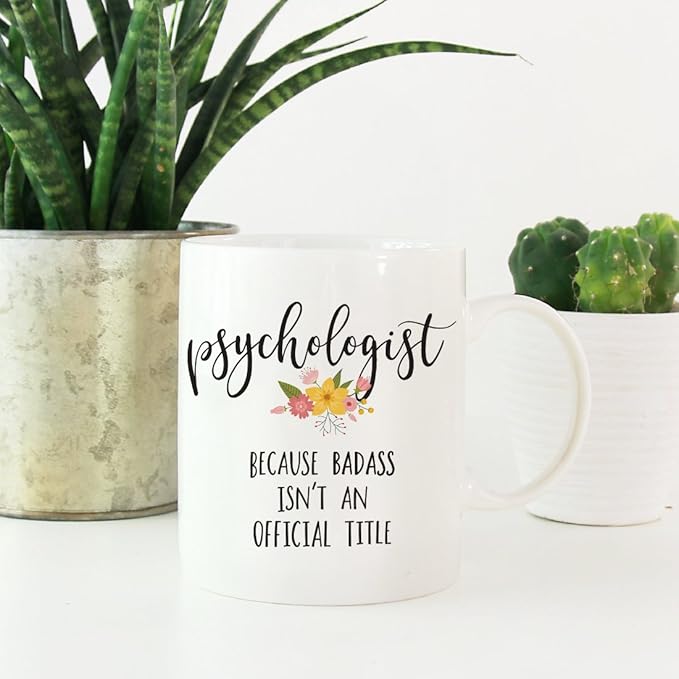 Andaz Press 11oz. Coffee Mug Gag Gift, Psychologist Because Badass Isn't an Official Title, Floral Graphic, 1-Pack