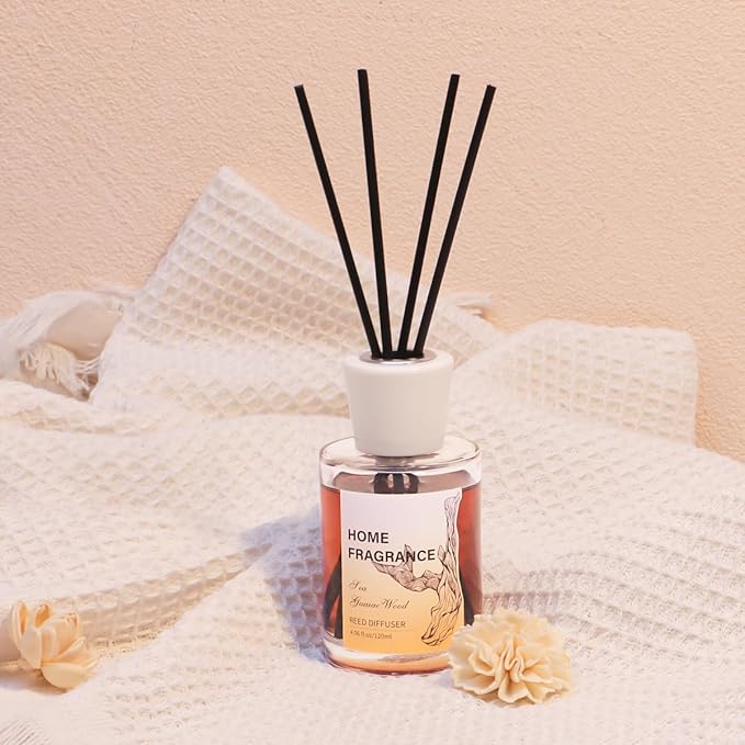 Reed Diffuser - Sea&Guaiac Wood 4.06oz (120ml) 1 Pack Essential Oil Reed Diffuser Set with 8 Sticks, Long Lasting Fragrance for Home, Bathroom, Bedroom, Room, Decor