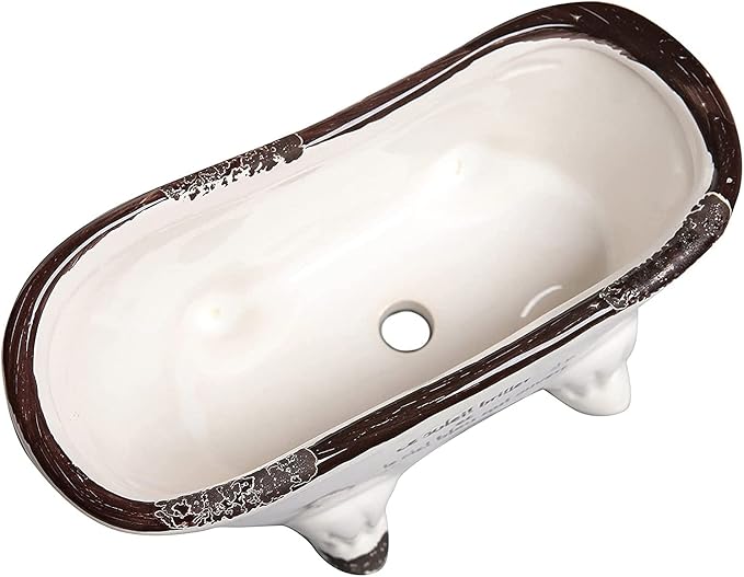 MyGift 6-Inch White Ceramic Indoor Plant Pot, Claw Foot Bathtub Mini Succulent Planter Pot, Petite French Country Bathroom Decor Soap Dish