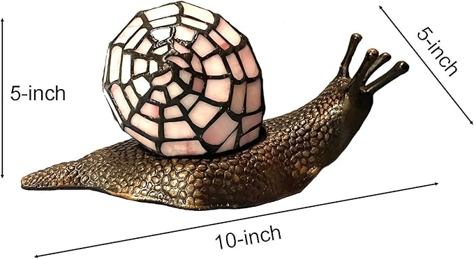 Bieye L10962 Land Snail Tiffany Style Stained Glass Accent Table Lamp for Home Decor (Pink, 10" D x 5" W x 5" H)