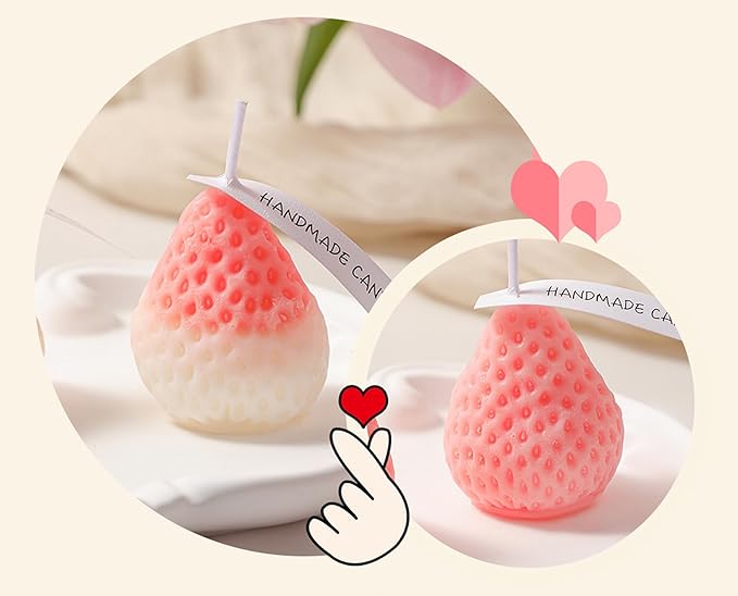 Strawberry Shaped Scented Candle,4PACK 75G Fruit Aroma Soy Wax Decorative Candle for Table Photo Prop Birthday Gift,Prefect for Meditation Stress Relief Mood Boosting Bath Yoga (Pink&White)
