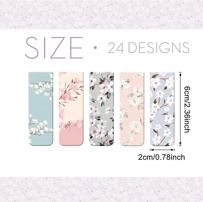 Dianelhall 48 Pcs Magnetic Bookmarks for Women Floral Book Markers Flower Bookmark Assorted Book Magnets Page Markers Clip Magnetic Bookmarks for Books Students Women Reading