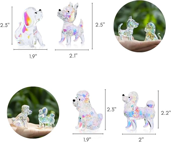 Crystal Glass Dog Figurines 4PCS Set Puppy Statues Animal Ornament Handmade Sculpture for Home Decor