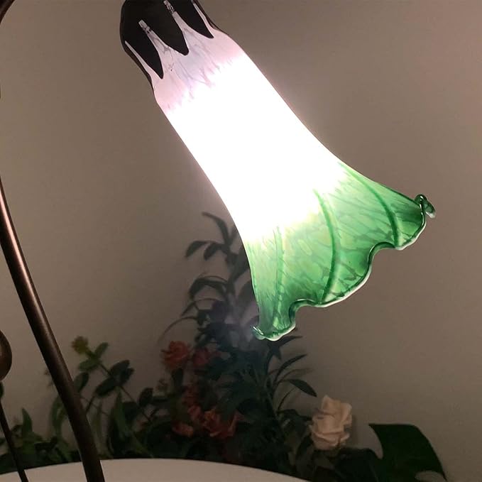 Bieye L10855 Lily Flower Blown Glass Accent Table Lamp for Living Room Bedroom Decoration (1-Light, Green)