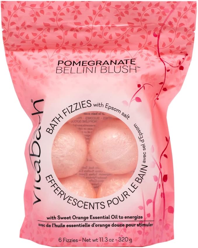 Vitabath Pomegranate Bellini Blush Bath Fizzies with Epsom Salt Relax Nourish Unwind Body & Mind Calming Aromatherapy for Muscle Soreness & Reviving Skin Nourishment - 6 Count