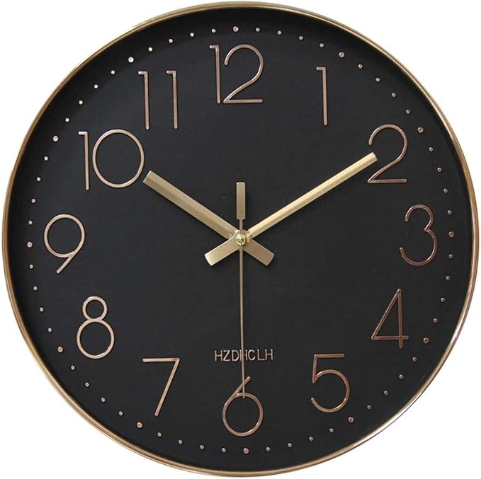 HZDHCLH 12 inch Black Wall Clocks Battery Operated, Small Silent Non Ticking Wall Clock for Living Room Bedroom Kitchen Office Classroom Decor(Black Rose Gold)