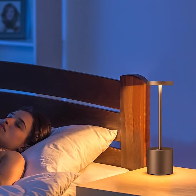 2 Pack Cordless Table Lamps, 5000mAh Rechargeable Battery Powered Lamp, Portable 3 Color Stepless Dimming Desk Lamp, Metal LED Table Light for Outdoor/Patio/Restaurant/Bedroom/Home. (Brown)