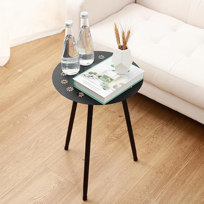 Outdoor Side Table Set of 2 Patio Side Tables for Outside Black End Tables Small Outdoor Table Round Patio End Table Modern Metal Side Table Outside, Patio, Indoor, Bedroom, Living Room, Small Spaces