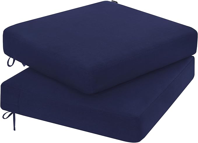 Favoyard Outdoor Chair Cushion 16 x 17 x 3 Inch Rainproof & 3-Year Fade Resistant Patio Furniture Cushions with Removable Cover and Adjustable Ties for Garden Sofa Couch Pads Set of 2, Blue