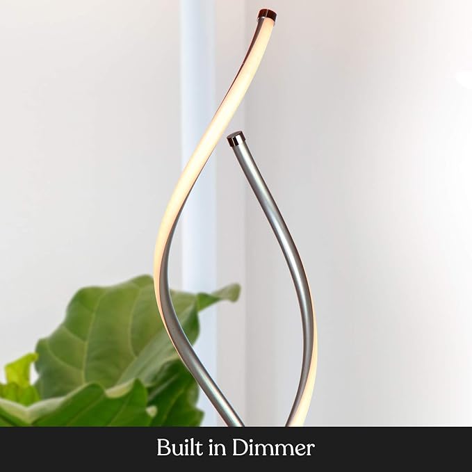 Brightech Embrace Dimmable LED Floor Lamp – Modern Spiral Adjustable Standing Lamp for Living Rooms & Offices – 2-in-1 Tall End Table Lamp for Bedroom Reading - Silver