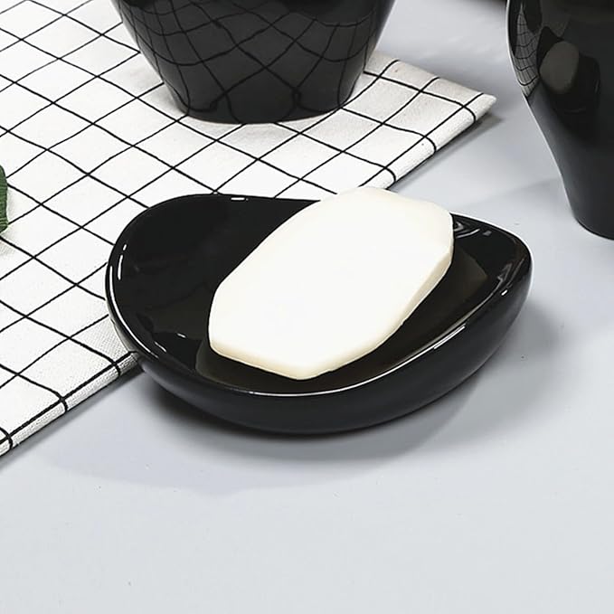 Ceramic Soap Dish Holder, for Bathroom,Tub and Kitchen Sink (Black)
