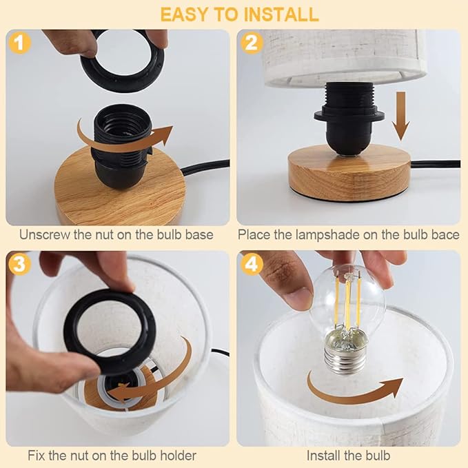 Small Bedside Table Lamp for Bedroom set of 2,Minimalist Wood Base & Round Fabric Shade,Mini Cute Cozy Warm Nightstand Boho Lamp set, Study Desk Night Stand Light for Room, Dorm,Nursery,Living Room