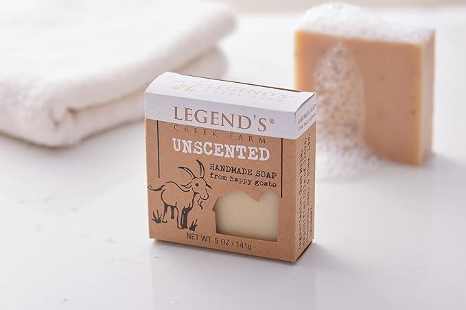 Legend’s Creek Farm Goat Milk Soap - Cleansing Moisturizing Soap Bar for Hands and Body - 5 Oz Creamy Lather, Nourishing, Gentle Natural Soap for Sensitive Skin, Handmade in USA (Unscented, Pack of 5)
