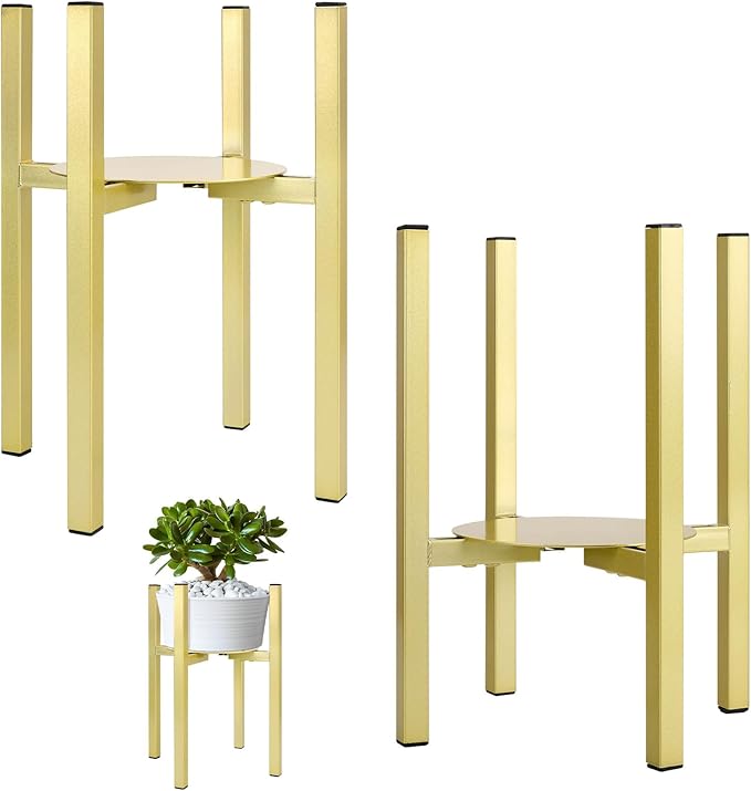 Oroonoko Adjustable Metal Plant Stand, 2 Pack Large Potted Plant Pot Holder with Adjustable Width Fits 8-12inch Mid Century Expandable Pot Indoor Dispaly (2 Pack)