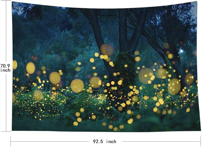 EMMTEEY Tree Tapestry - Night Trees Lightning Bugs Fireflies - Boys 92.5X70.9 for Friends & Families