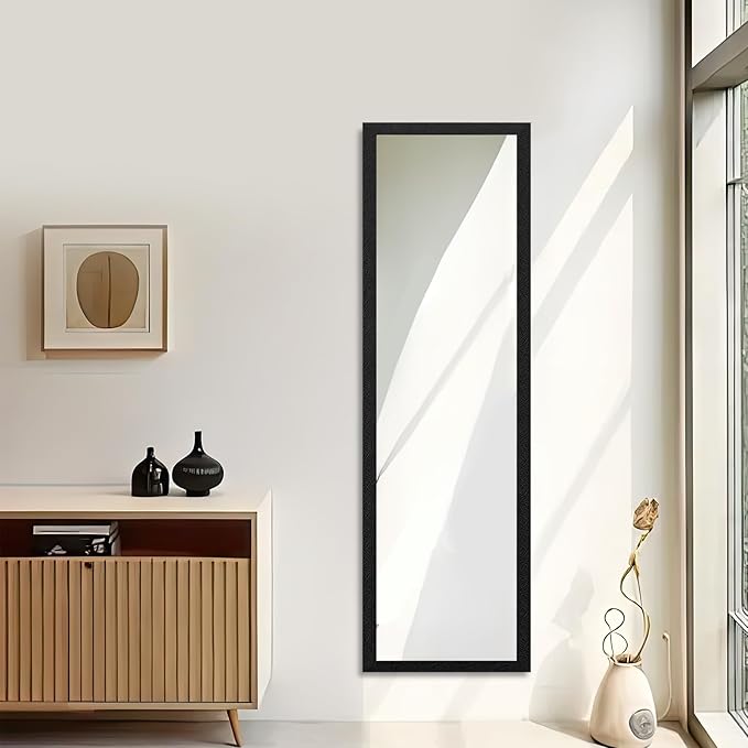 Beauty4U Full Length Mirror Wall Mirror Full Body Mirror Explosion-Proof Wall Mounted Hanging Mirror for Dorm with Rectangular Float Framed for Room Decor, 50"x 14", Black