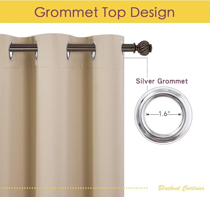 NICETOWN Room Darkening Window Curtain Panels, Thermal Insulated Grommet Room Darkening Curtains for Bedroom (Biscotti Beige, 2 Panels, W70 x L84 -inch)