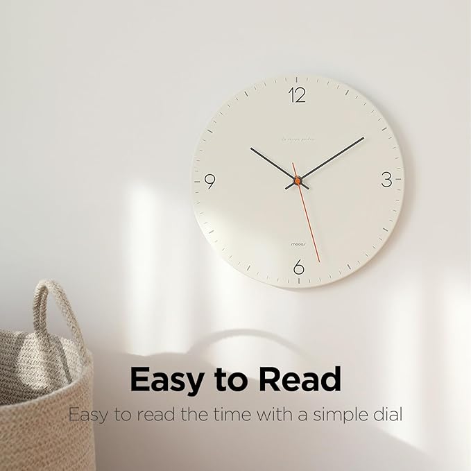 mooas Flatwood Wall Clock,12" Non-Ticking Sweep Movement Decorative Battery Operated Wall Clock for Home Living Room Kitchen Bedroom Office School (Simple White)