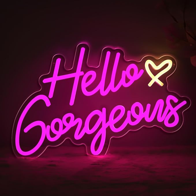 Hello Gorgeous Neon Sign, Hello Led Neon Sign for Home Wedding Birthday, Hello Beautiful LED Neon Lights Party Decorations(Adjustable Brightness)