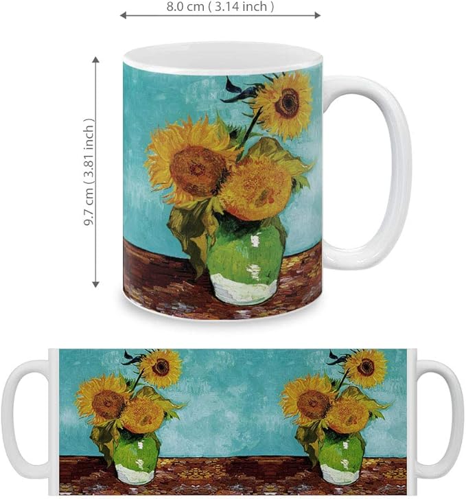 MUGBREW Classic Art Sunflowers Blue By Vincent Van Gogh Ceramic Coffee Mug Tea Cup, 11 OZ