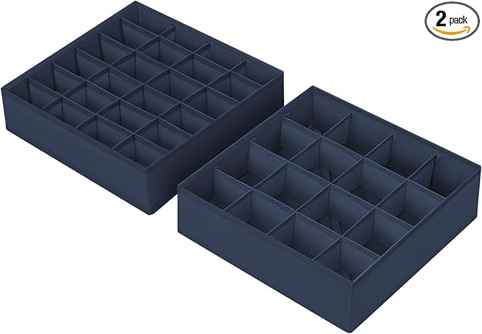Joyoldelf Sock Drawer Organizer Divider 2 Packs Underwear Organizer, 24 Cell + 16 Cell Closet Organizers and Storage Sock Holders Organizers for Storing Socks, Handkerchiefs, Ties, Belts (Navy Blue)