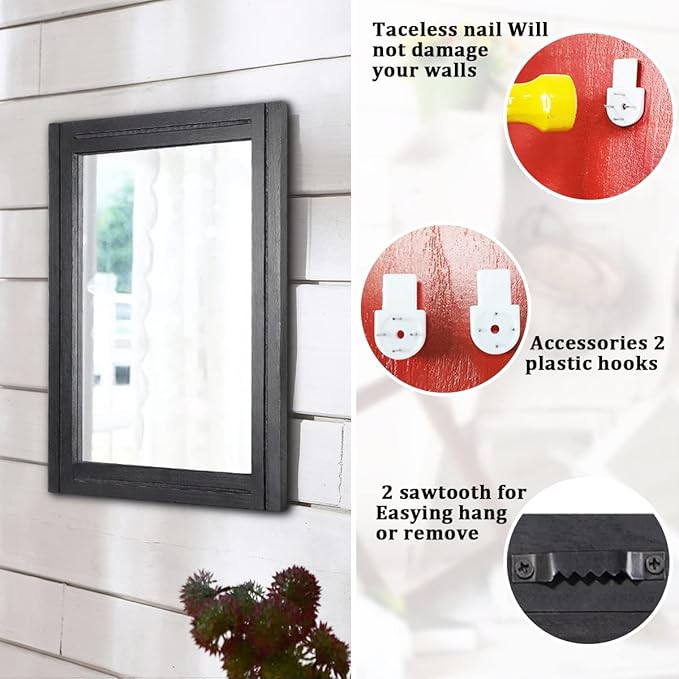 AAZZKANG Black Mirrors for Wall Rectangle Wood Framed Decorative Wall Hanging Mirror for Bedroom Living Room Bathroom Home Entryway