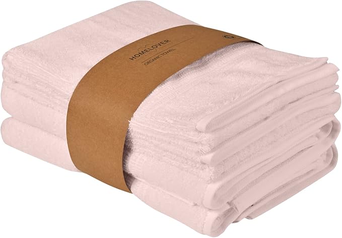 HOMELOVER 4 Piece Towel Set - 100% Organic Cotton 2 Bath Towels & 2 Hand Towels - 500 GSM, Hotel Quality, Soft, Highly Absorbent & Quick Drying Wash Towels for Kitchen & Bathroom (Seashell Pink)