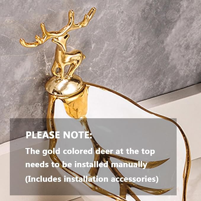Ceramic Soap Dish, Self Draining Soap Holder Shower, Soap Bar Dishes,Creative Leaf Shape Soap Tray with Gold Plastic Deer for Bathroom, Kitchen, Sink, Countertop, Easy to Clean (Gray)