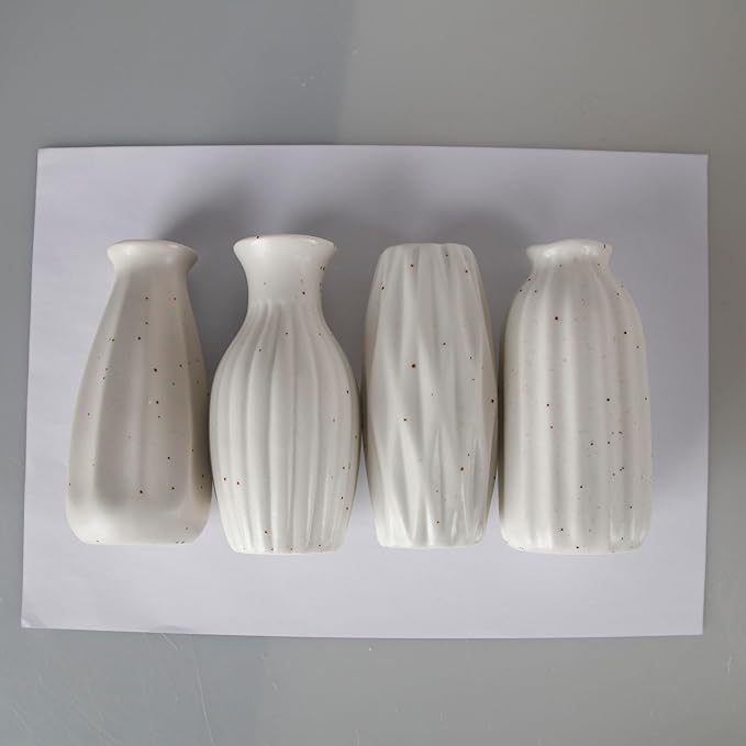 Set of 4 Small White Ceramic Vases Table Flower Vase Modern Decorative Vases for Pampas Grass, Small Vase for Home Living Room Dining Table Farmhouse Office Decor-4.9inch High