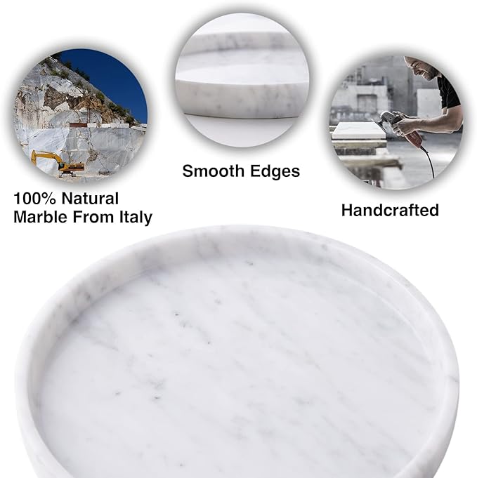 ๐๐ฎ๐ฑ๐ฎ๐ซ๐ฒ ๐๐ญ๐๐ฅ๐ข๐๐ง 100% Marble Round Vanity Tray 10โโ, Minimalist Modern Decor & Serving Trays for Bathroom, Kitchen, Nightstand, Jewelry Ring Dish Holder, Table Accents Decor, White