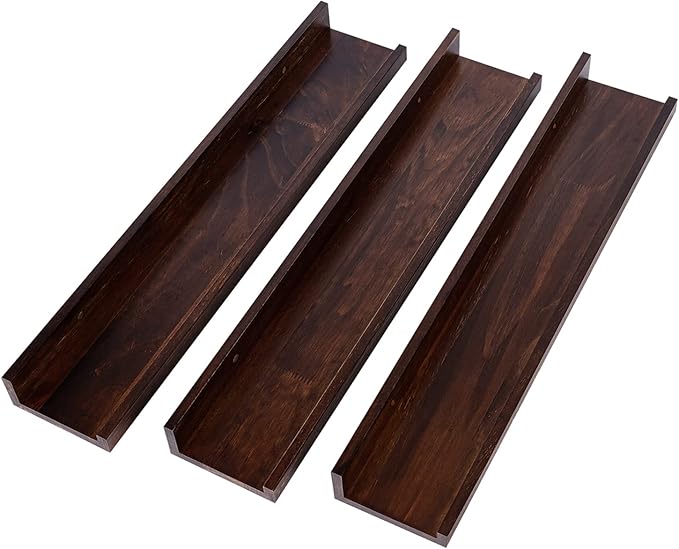 MBYD Floating Shelves 3 Same Dimensions, 24 Inch Deep Walnut Solid Wooden Shelves for Wall, Wall Mount Picture Ledge Wall Shelf for Home, Kitchen, Office, Living Roo