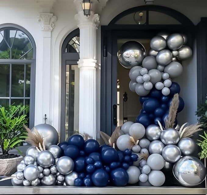 Metallic Silver Balloons 145pcs Different Sizes 5in 10in 12in 18in Chrome Silver Shiny Round Latex Balloon Arch Kit Garland for Wedding Baby Shower Birthday Party Decor
