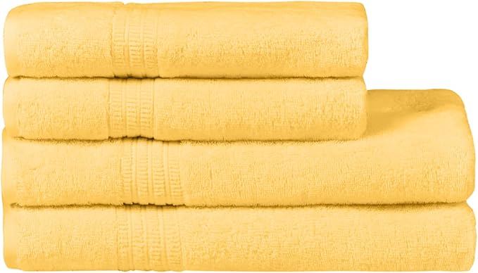 HOMELOVER 4 Piece Towel Set - 100% Organic Cotton 2 Bath Towels & 2 Hand Towels - 500 GSM, Hotel Quality, Soft, Highly Absorbent & Quick Drying Wash Towels for Kitchen & Bathroom (Lemon Yellow)