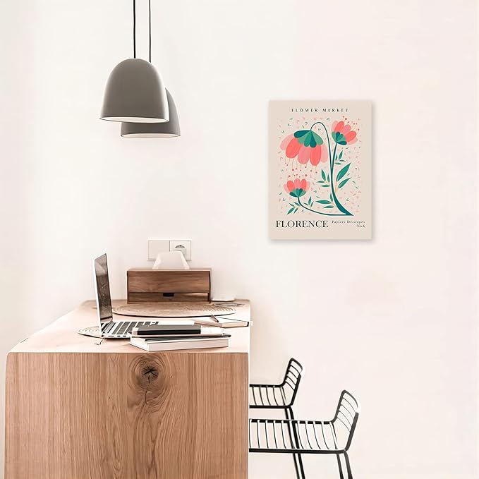 Flower Market Wall Art Framed, Abstract Flower Market Wall Art Prints, Vintage Colorful Floral Wall Art Decor, Minimalist City & Flower Painting Pictures for Aesthetic Room, Bedroom, Living Room, Gallery, Boho Room Decor(12x16inch, Type 1)