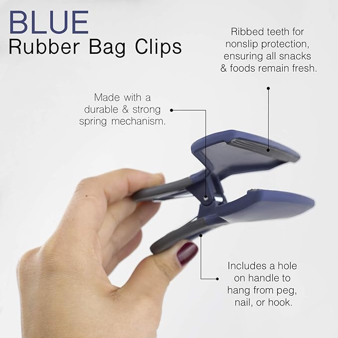 COOK WITH COLOR Food Clips - Wide Heavy Duty Chip Clips, Large Bag Clips for Food Storage with Air Tight Seal Grip, Pack of 8, Blue