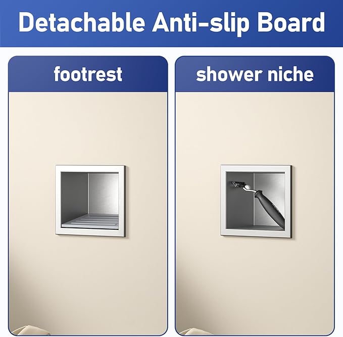 Shower Niche, 304 Stainless Steel Stool for Bathroom, Recessed Footrest w/Over Mount Installation, No Tile Need (Brushed, 4.8''x6'')