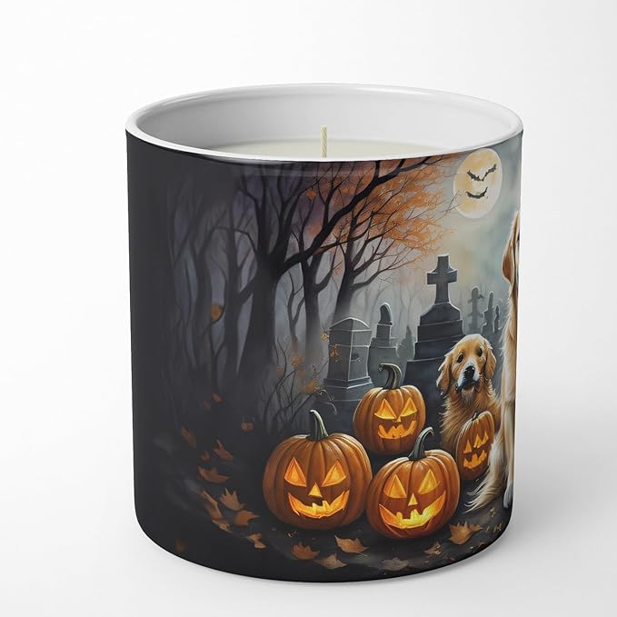 Caroline's Treasures DAC2041CDL Golden Retriever Spooky Halloween Decorative Soy Candle Nature Soy Wax Essential Oil Home Decor Ideal for Bedroom Kitchen Bath Office Gift, 10 oz