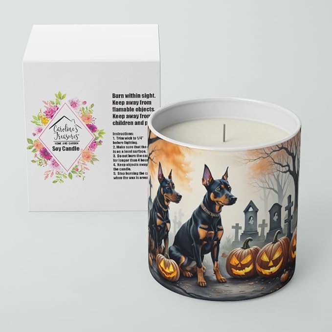 Caroline's Treasures DAC2038CDL Doberman Pinscher Spooky Halloween Decorative Soy Candle Nature Soy Wax Essential Oil Home Decor Ideal for Bedroom Kitchen Bath Office Gift, 10 oz