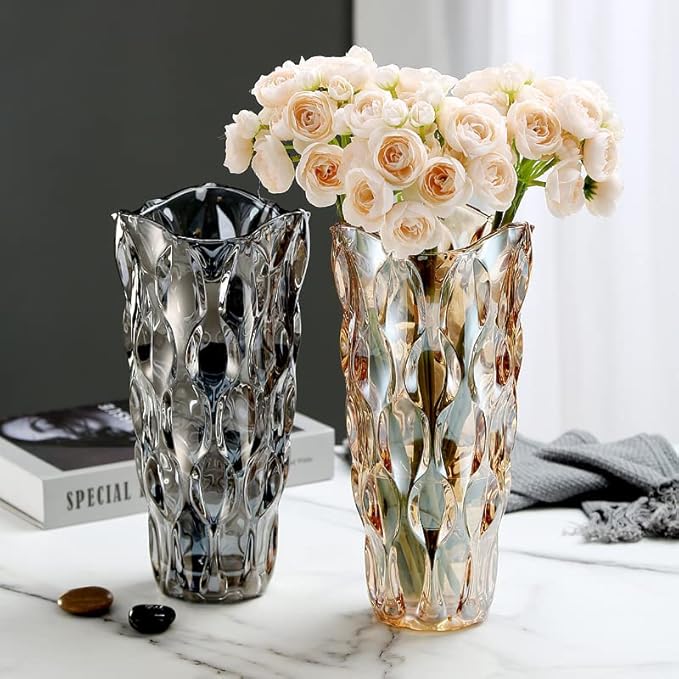 CEMABT 9.5inch 3.4 lb Glass Vases for Flowers Unbreakable Thickened Morden vase for Tables Centerpieces,Colorful,Vintage and Clear Rose Large Flower vases for Bouquet Unique Gifts(Grey)