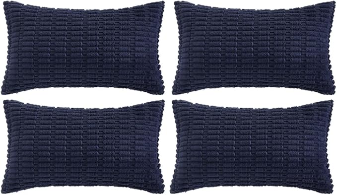 Fancy Homi 4 Packs Navy Blue Decorative Throw Pillow Covers 12x24 Inch for Living Room Couch Bed Sofa, Rustic Modern Farmhouse Boho Home Decor, Soft Plush Corduroy Cute Square Cushion Case 30x60 cm