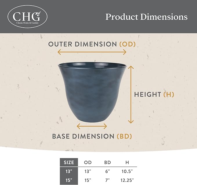 Classic Home and Garden Honeysuckle Flower Pot Garden Planter, 13" Blue Jean (Pack of 2)