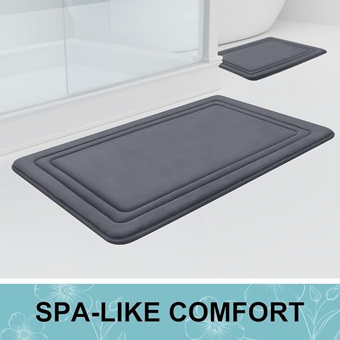 Grandaily Memory Foam Bath Mat Rug 24x16, Ultra Soft, Non-Slip and Absorbent Bathroom Rugs, Machine Wash Dry, Comfortable Bath Carpet for Bathroom Floor, Tub and Shower, Dark Grey
