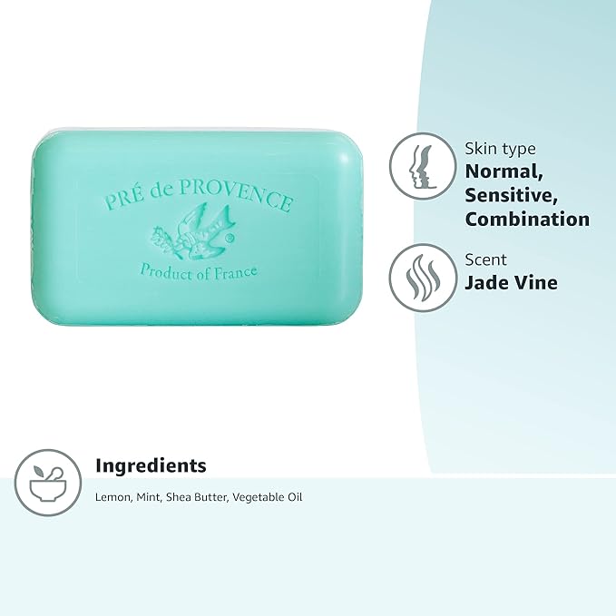 Pre de Provence Artisanal Soap Bar, Natural French Skincare, Enriched with Organic Shea Butter, Quad Milled for Rich, Smooth & Moisturizing Lather, Jade Vine, 5.3 Ounce