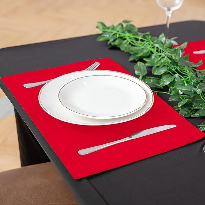 Linen Fabric Placemats Set of 6, Machine Washable, Heat Resistant, Wrinkle Free, Thick Polyester Kitchen Place Mats for Dining Table (Red)